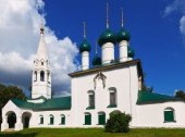 Pure white church on a hill in Yaroslavl